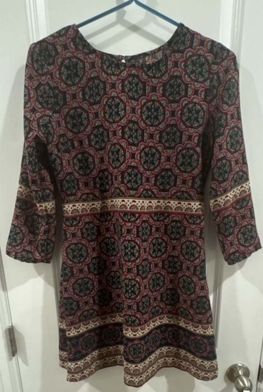 Abercrombie & Fitch Women's Bohemian Patterned 3/4 Sleeve Mini Dress